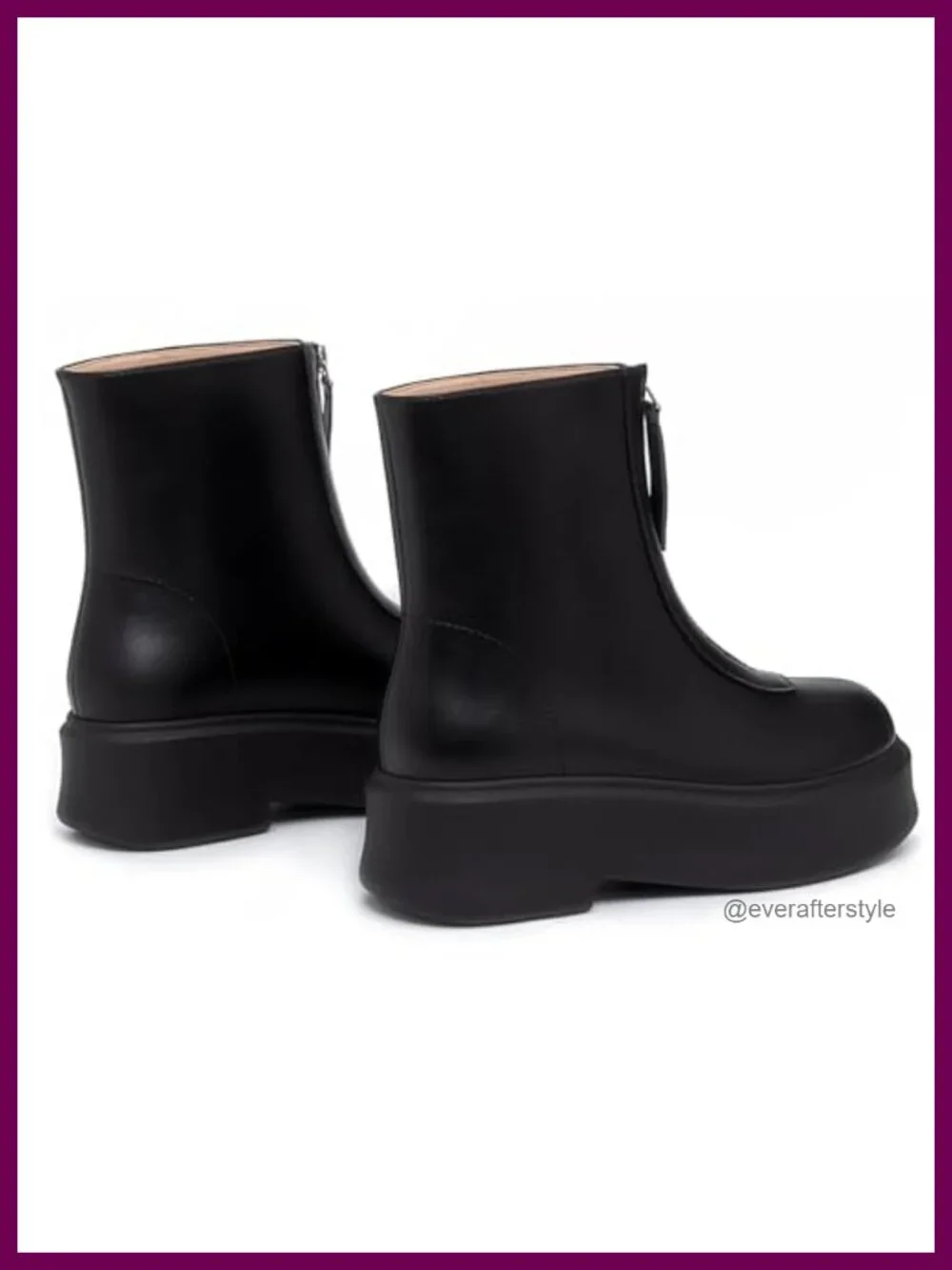 Women's Platform Ankle Boots Round Toe Chunky Low Heel Front Zipper PU Leather